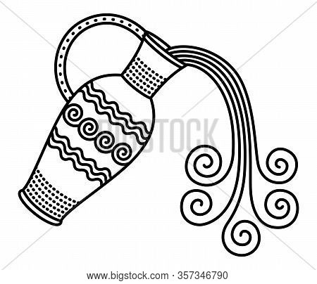 Eleventh Astrological Sign, Constellation Aquarius. Zodiac Represented By Pitcher, Amphora With Wate