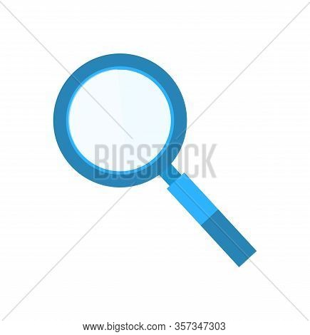 Magnifying Glass Symbol, Researching Optical Element. Discovery Instrument In Blue Color, Lens Enlar