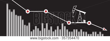 Oil Price Falling Down Graph Vector Concept Horizontal Banner With Arrows And Oil Rigs Isolated On G