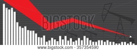 Oil Price Falling Down Graph Vector Concept Horizontal Banner With Arrows And Oil Rigs Isolated On G