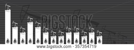 Oil Price Falling Down Graph Vector Concept Horizontal Banner With Arrows And Oil Rigs Isolated On G