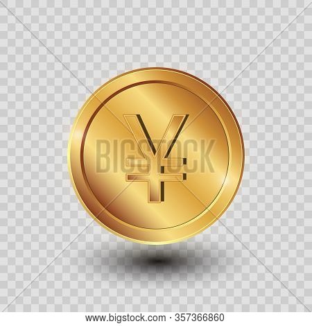 3d Coin. Golden Yuan. Vector Money On The Transparent Background.