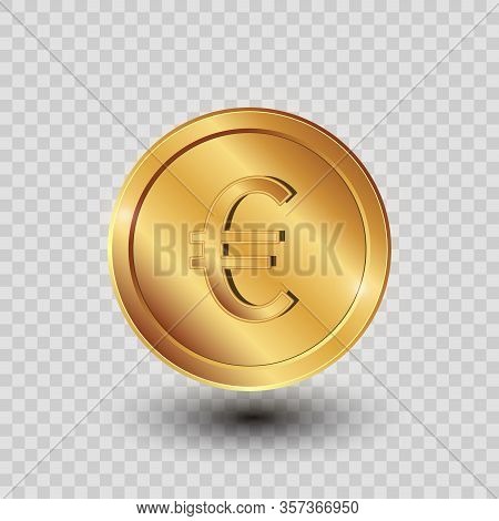 3d Coin. Golden Euro. Vector Money On The Transparent Background.