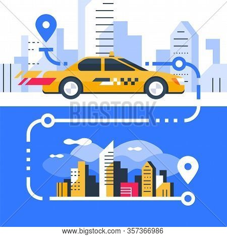 Order Taxi, Fast Service, Auto Transportation, Rental Car, City Transfer, Map Pointer And Downtown, 