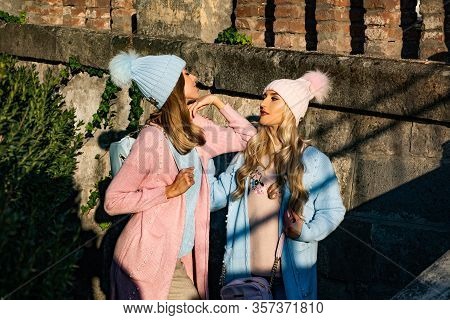 Autumn Outfits. Dreamy Fashion Look Concept. Beauty Fashion Photo Of Beautiful Blonde And Brunette M