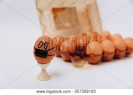 Chicken Egg With Medical Mask , Easter Egg On White Background