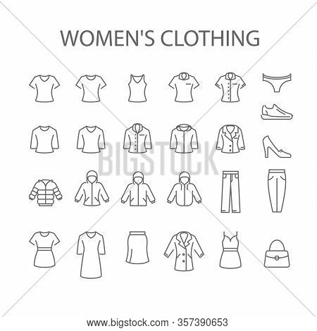 Women's Clothing Icons - Set Of Woman Garments Type Signs, Outerwear Signs Collection