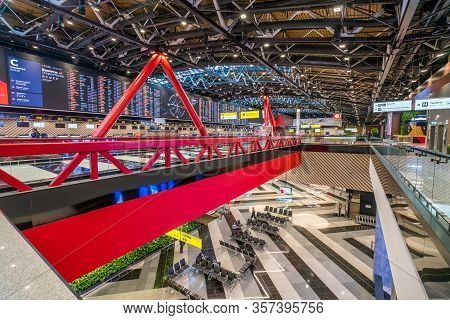 Moscow, Russia - 2020: Sheremetyevo International Airport, Terminal C From The Inside. 1st And 2nd F