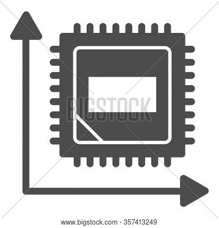 Microchip In Graph Solid Icon. Computer Chip In Coordinate System Symbol, Glyph Style Pictogram On W