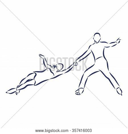 Winter Sport Figure Skating Young Couple Skaters Hand Drawn Sketch. Vector Illustration Of Paints
