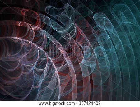 Colorful Smoke Flows And Curls Into Parallel Arcs. Smoke Moves Diagonally. Abstract Dynamic Fractal 