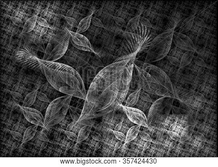 Abstract Fractal Black And White Background With A Pattern Of Striped Shells. Shells Of Different Si