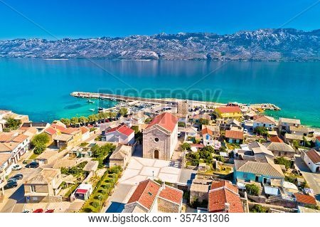 Razanac. Historic Town Of Razanac And Velebit Channel Aerial View, Dalmatia Region Of Croatia