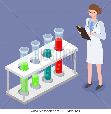 Nurse Medical Worker Analysing Test-tube In Laboratory. Doctor In Clinic Uniform Researching Results
