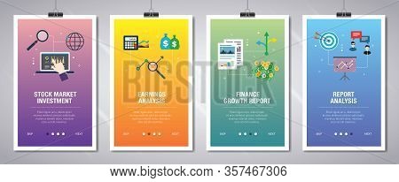 Vector Set Of Vertical Web Banners With Stock Market Investment, Earnings Analysis, Finance Growth, 