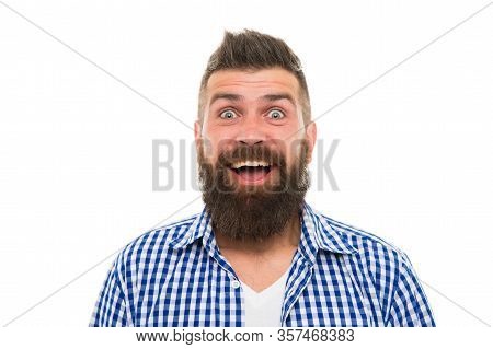 What A Great Surprise. Happy After Hairdresser Salon. Barbershop Master. Mustache From Barber. Matur