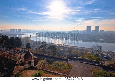 Kalemegdan. View Of  Sava River And Belgrade Cityscape From Kalemegdan, Capital Of Serbia