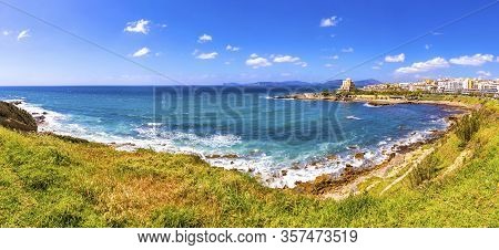 Scenic Panoramic View Of Mediterranean Seacoast In Alghero City, Sardinia Island, Italy