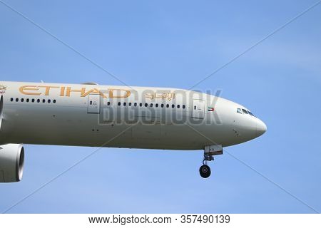 Amsterdam, The Netherlands - July 21st 2019: A6-etd Etihad Airways Boeing 777-300 On Final Approach 