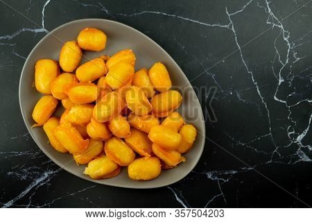 Golden Jackfruit Seeds, Mung Bean Marzipan And Egg Yolk Dessert (thai Called : Met Khanoon). It Give