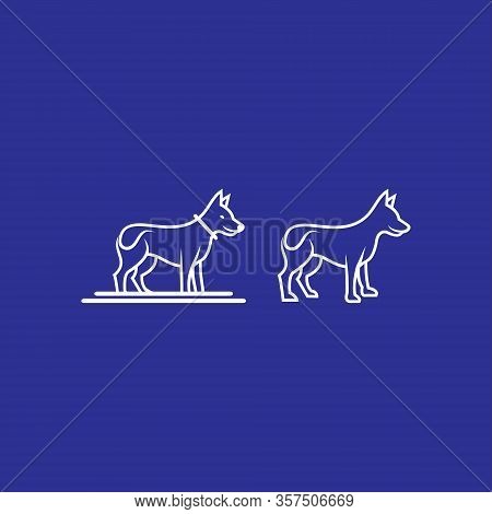 Illustration Dog Line Vector White Color On Blue Background