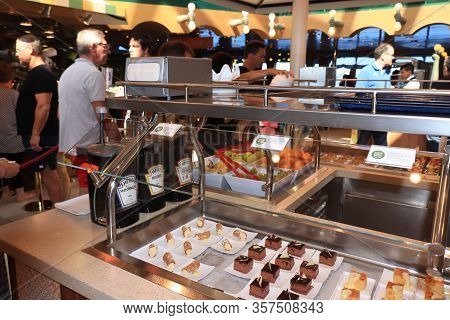 Savona, Italy - September 27th 2019: Costa Magica Selfservice Buffet, Various Sort Of Confectionery