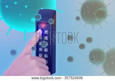 Close-up Hand Pressing Keywords To Lock And Unlock Door - Door Access Control Keypad With Keycard Re