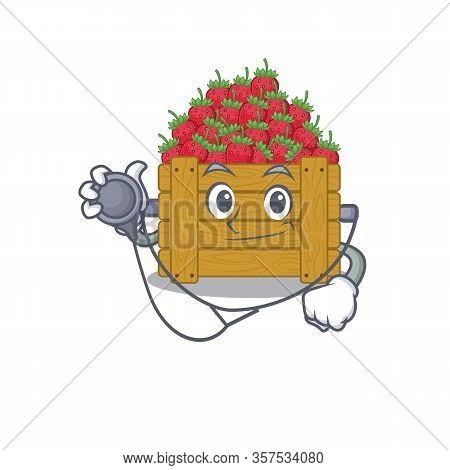 An Elegant Strawberry Fruit Boxin A Doctor Cartoon Character With Tools