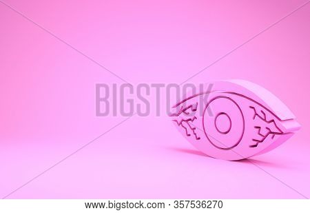 Pink Reddish Eye Due To Viral, Bacterial Or Allergic Conjunctivitis Icon Isolated On Pink Background