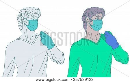 Illustration Of Michelangelos David Who Takes Care Of Herself And Does Not Want To Get Sick During T
