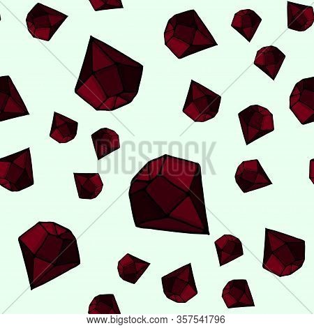Red Crystals And Rubies On A Light Background. Seamless Vector Patterns. For Fabric, Textile, Design
