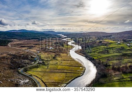 Aerial View Of Gweebarra River Between Doochary And Lettermacaward In Donegal - Ireland.
