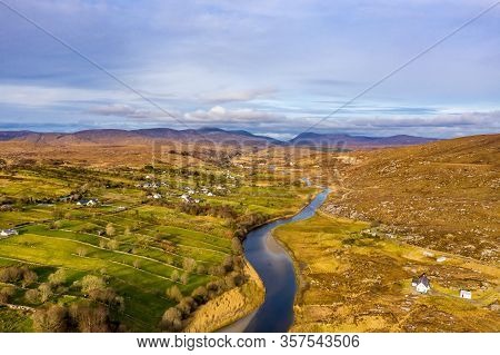 Aerial View Of Gweebarra River Between Doochary And Lettermacaward In Donegal - Ireland.