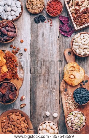 Mix Of Dried Fruits And Nuts -brazil Nuts, Cashew, Pecan, Almonds, Macadamia, Pine Nuts, Hazelnuts, 