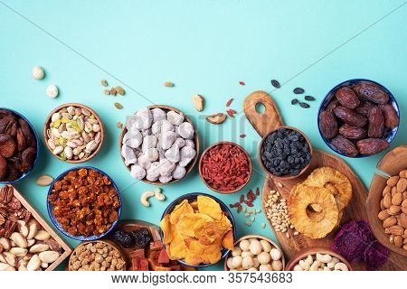 Mix Of Dried Fruits And Nuts -brazil Nuts, Cashew, Pecan, Almonds, Macadamia, Pine Nuts, Hazelnuts, 