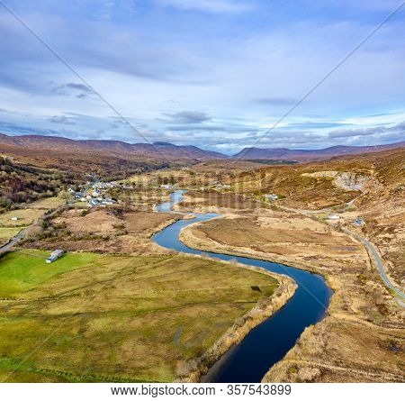 Aerial View Of Gweebarra River Between Doochary And Lettermacaward In Donegal - Ireland.