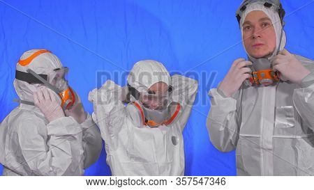 Family Shield Protect, To Save Life From Virus. People Portrait, Wearing Protect Medical Aerosol Spr