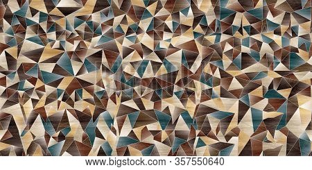 Abstract Parquet Floor With Rumpled Futuristic Triangular Geometric Surface And Wooden 3d Background