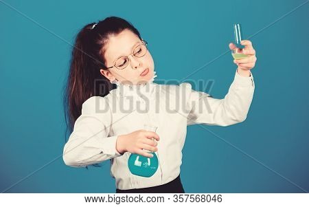 Back To School. Child Study Bilogy Lesson. Science Research In Lab. Small School Girl. Education And