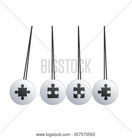 Pendulum Icon, Newtons Cradle With Pazzle. Team Concept. Stock Vector Illustration Isolated On White