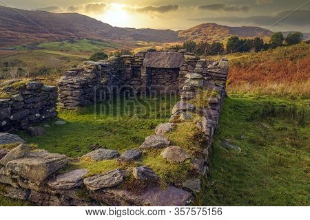 Stone Shelter For Sheeps Located In Shehy Mountains Range In Ireland.