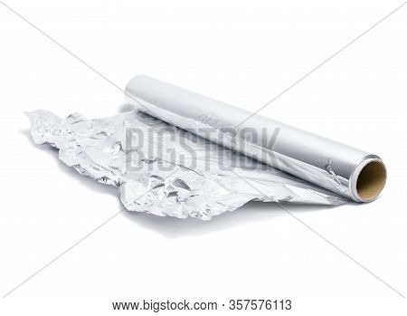 Tinfoil Isolated On White Background. Isolated Object Of Aluminum Foil Or Silver Paper.