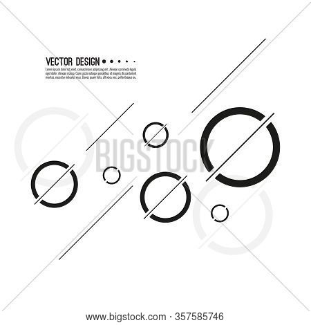 Abstract Monochrome Background With Spherical Geometric Shape. Vector Dynamic Circles With Diagonal.