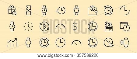 Simple Set Of Time Icon Color Editable Template. Contains Icons Such As Time Check, Speedometer Cale