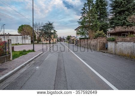 Little Italian City During An Epidemic. Deserted Streets. No People. No Cars. No One. Manzano, Friul