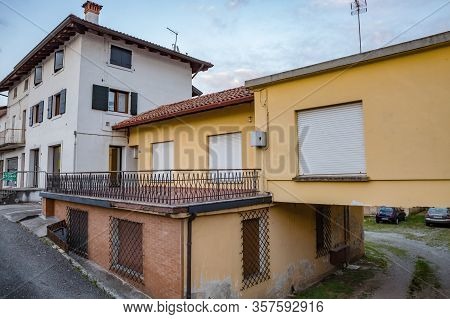 Manzano, Italy - 25.03.2020: Little Italian City During An Epidemic. Deserted Streets. No People. No