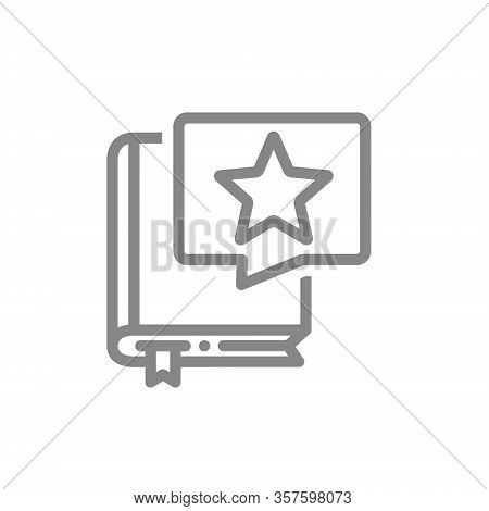 Book With Star In Speech Bubble Line Icon. Good Literature, Best Choise, Positive Feedback, Add To F