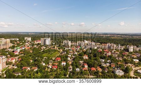 Aerial View Of Truskavets Town, Ukraine. Popular Healing Spa Resort With Mineral Springs. Known As K