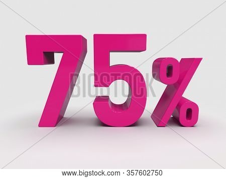 3d Render: Red 75% Percent Discount 3d Sign on Light Background, Special Offer 75% Discount Tag
