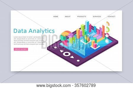 Data Analitycs Charts And Research, Information Graphic Icons In Tablet Web Template Vector Illustra